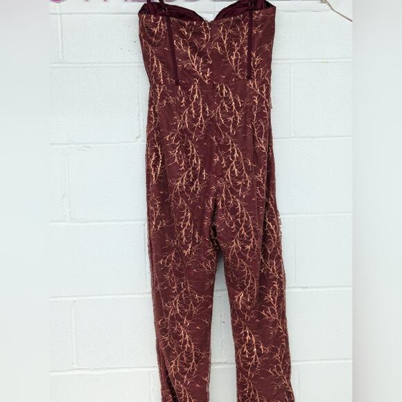 Rtr sz0 Katie May Venus Jumpsuit red wine lace gold shimmer metallic skinny 1 PC - Picture 6 of 13